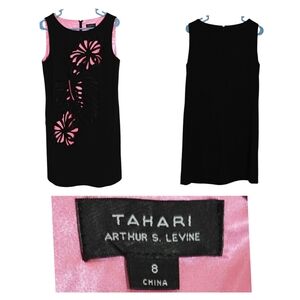 Tahari ASL Black Midi Dress with Pink Floral Accents